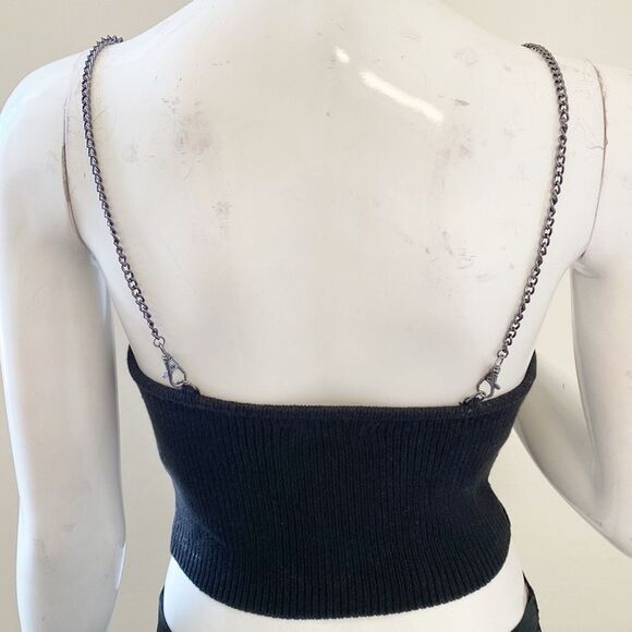 Reformation Black Ribbed Knit Chain Strap Fitted Tank Top - Picture 3 of 7